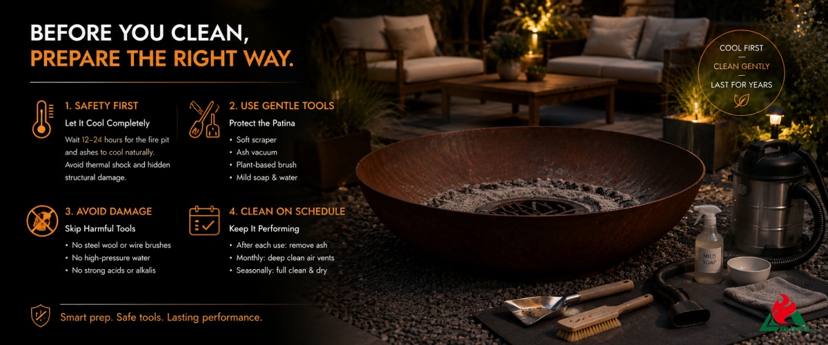 Necessary preparations before Corten Steel Fire Pit ash removal